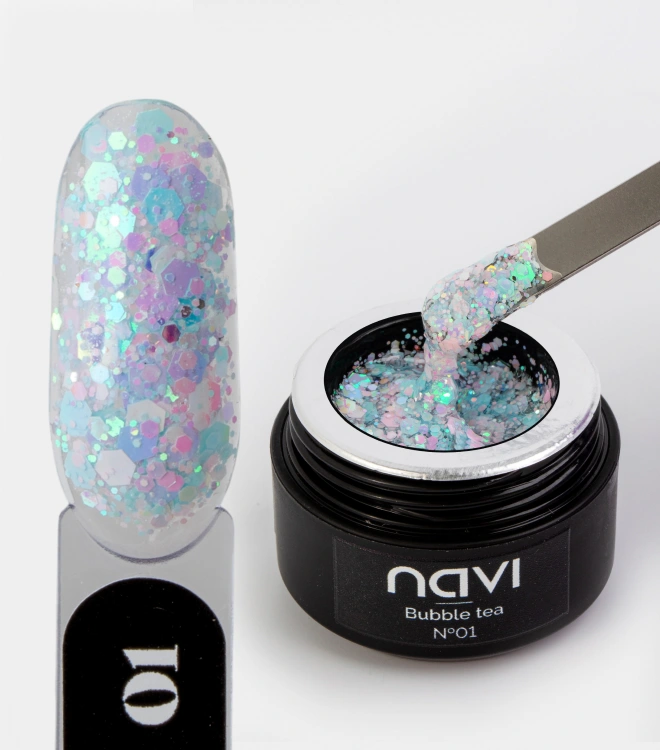Гель для дизайна с глиттером Bubble tea 01